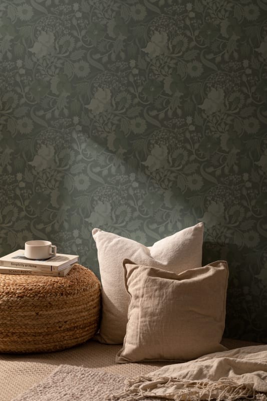 Hovia FL5456GR03R Tansy Emerald - tapeta w roślinny motyw w stylu vintage