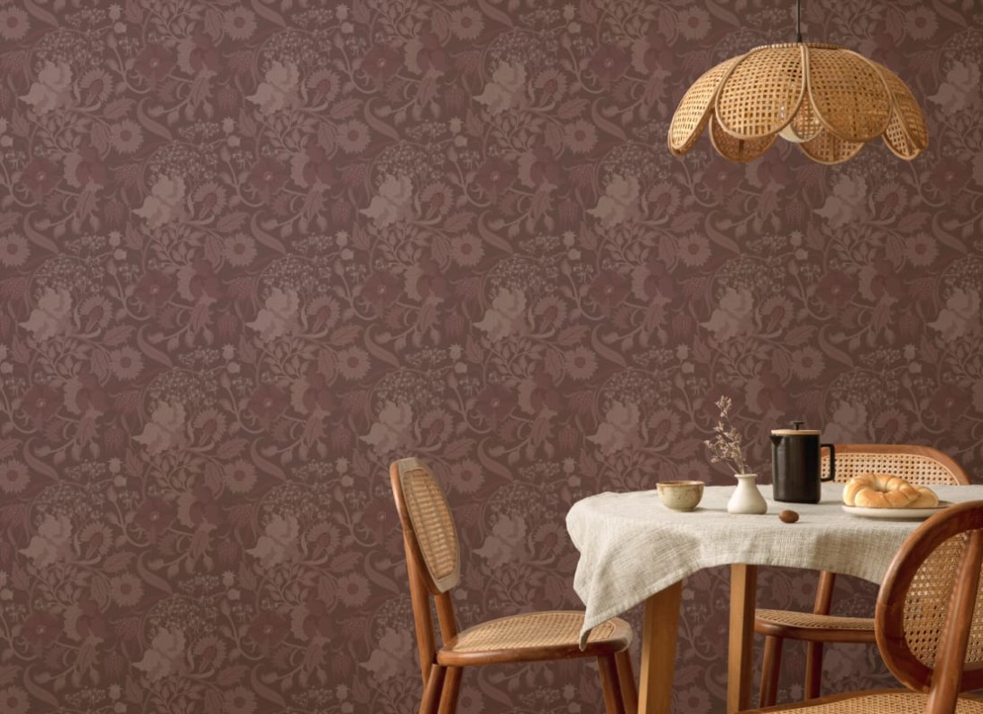 Hovia FL5457PU03R Tansy Plum - tapeta w roślinny motyw w stylu vintage