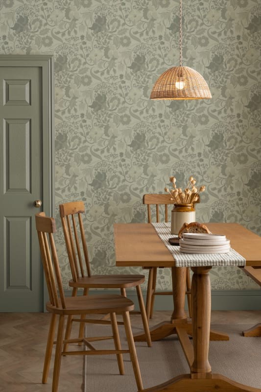 Hovia FL5458GR03R Tansy Green - tapeta w roślinny motyw w stylu vintage