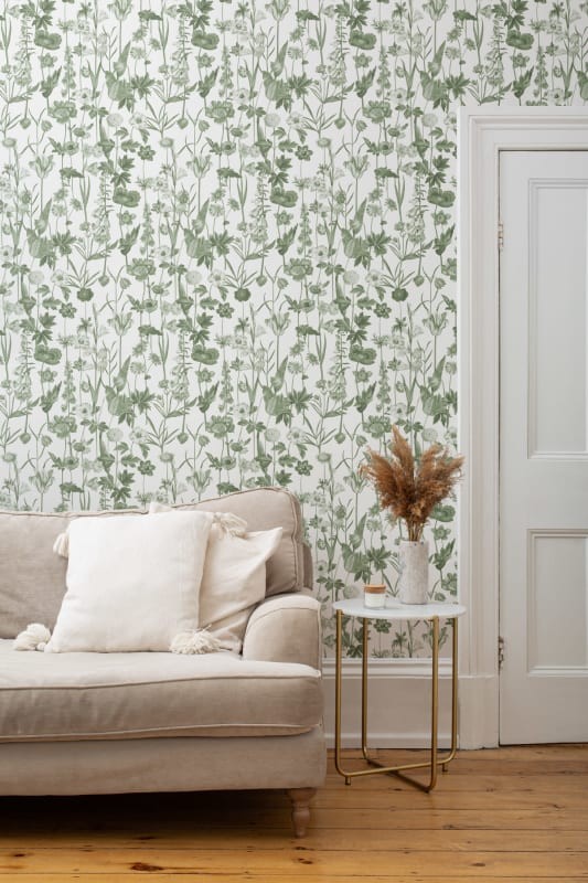 Hovia FL5256GR03R Posie Green & White - tapeta w polne kwiaty