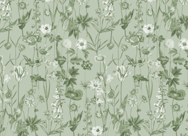 Hovia FL5258GR03R Posie Green - tapeta w polne kwiaty
