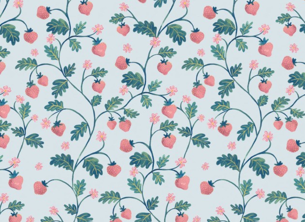 Hovia FR5442MU07R Little Strawberry Blue - tapeta w truskawki