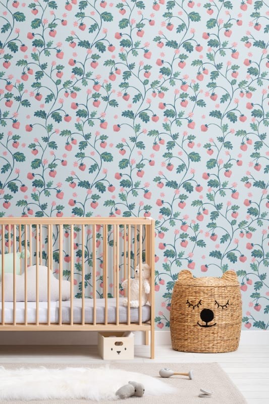 Hovia FR5442MU07R Little Strawberry Blue - tapeta w truskawki