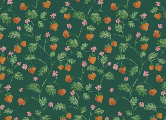 Hovia FR5464GR07R Little Strawberry Green - tapeta w truskawki