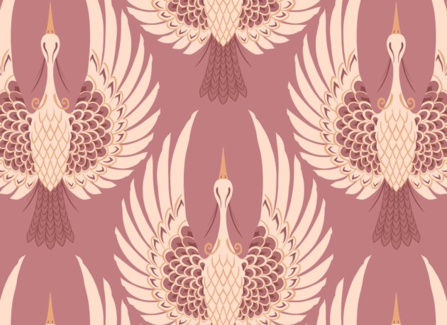Hovia AD5008PI04R Flight - tapeta w żurawie w stylu art deco