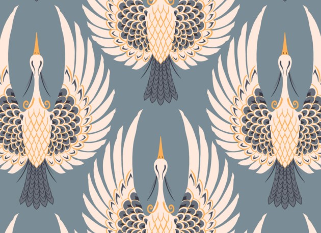 Hovia AD5009BU04R Flight Blue - tapeta w żurawie w stylu art deco