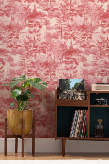 Hovia TR5058RE04R Sultry Red - tapeta w egzotyczne rośliny i świątynie