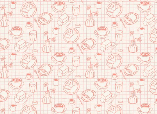 Hovia CO5286PI06R Petit Dejeuner Pink - tapeta w ilustracje francuskiego śniadania