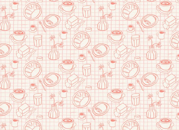 Hovia CO5286PI06R Petit Dejeuner Pink - tapeta w ilustracje francuskiego śniadania