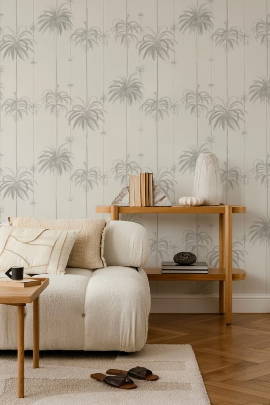 Hovia TR5616NE04R Queen Palm Greige - tapeta w palmy i paski