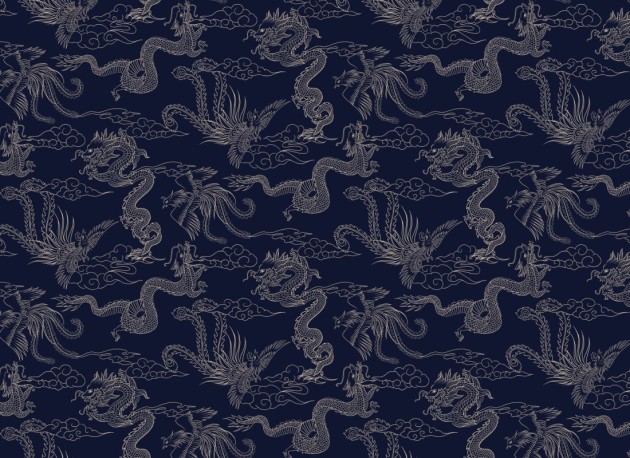 Hovia MX5566DA06R Dynasty Navy - tapeta w smoki