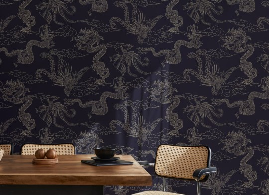 Hovia MX5566DA06R Dynasty Navy - tapeta w smoki