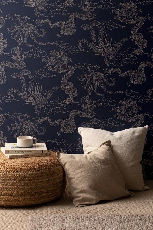 Hovia MX5566DA06R Dynasty Navy - tapeta w smoki