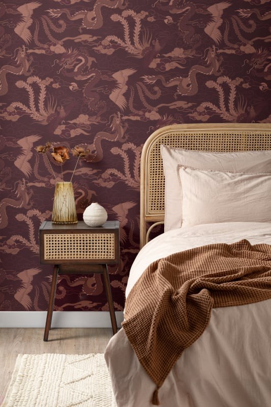 Hovia MX5571RE06R Imperial Red - tapeta w chińskie smoki