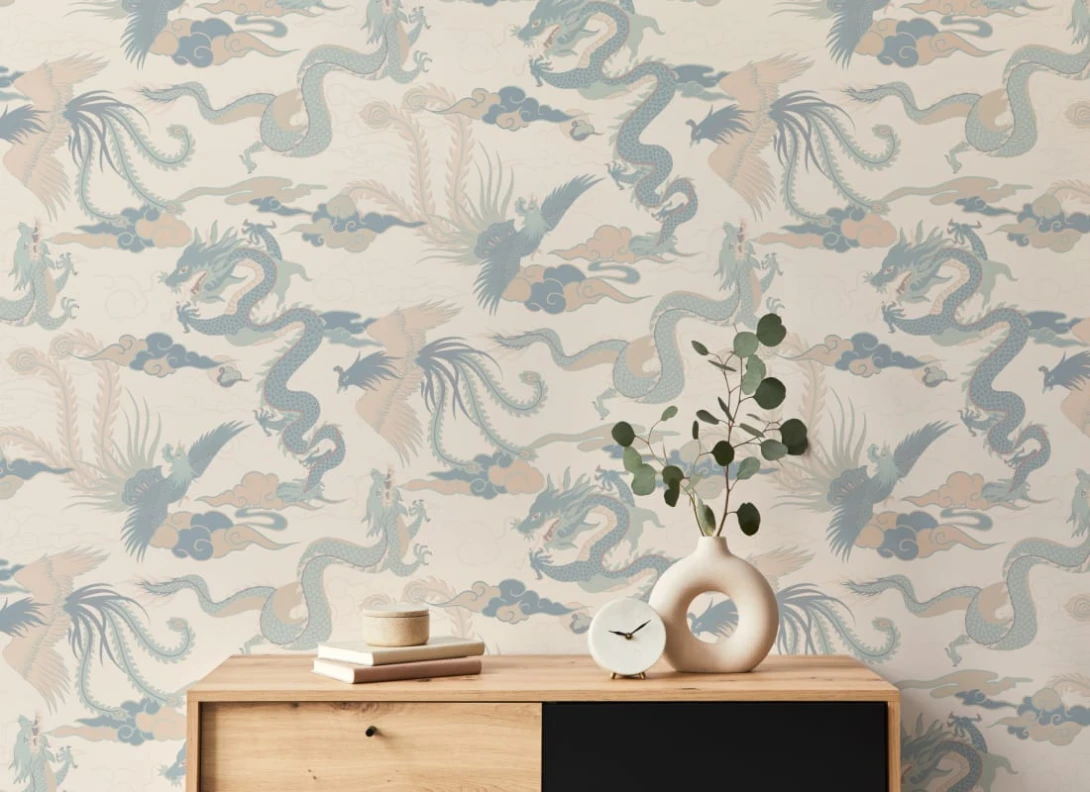 Hovia MX5573BU06R Imperial Blue - tapeta w chińskie smoki