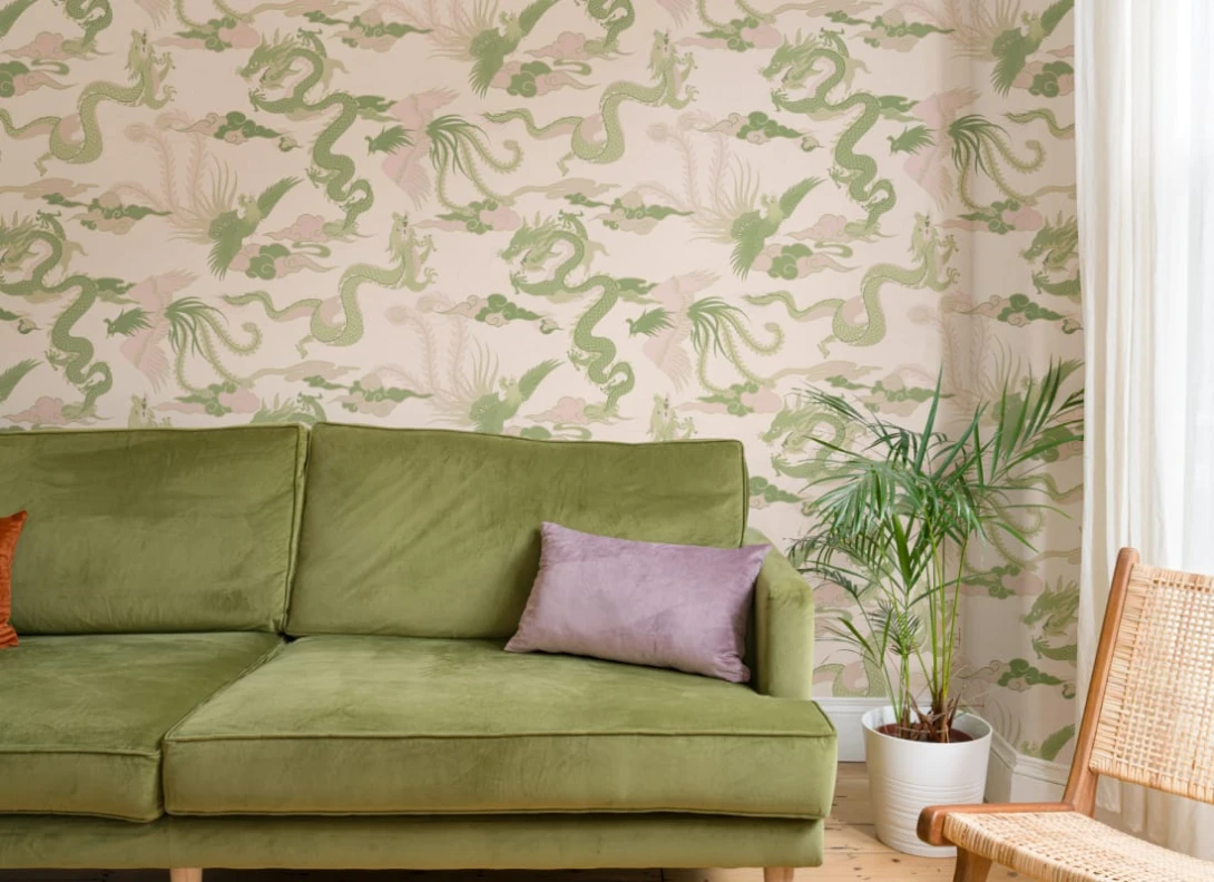 Hovia MX5574PA06R Imperial Green - tapeta w chińskie smoki
