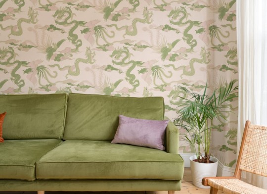 Hovia MX5574PA06R Imperial Green - tapeta w chińskie smoki