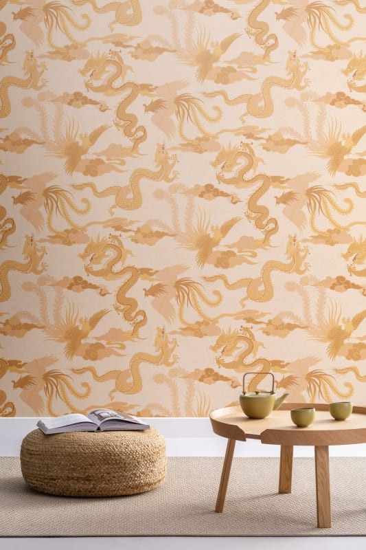 Hovia MX5575YE06R Imperial Gold - tapeta w chińskie smoki