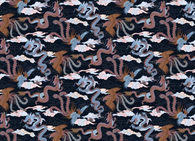 Hovia MX5577DA06R Imperial Dark - tapeta w chińskie smoki