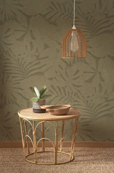 Casadeco 86436444 Vegetals Granada Bleu Canard – tapeta w liście palmy