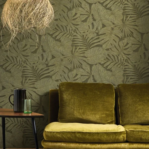 Casadeco 86439363 Vegetals Granada Gris – tapeta w liście palmy