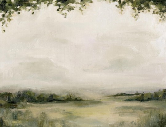 Boras Tapeter 9672W Studio Landscape Glade Green – mural jak obraz z zamglonym krajobrazem