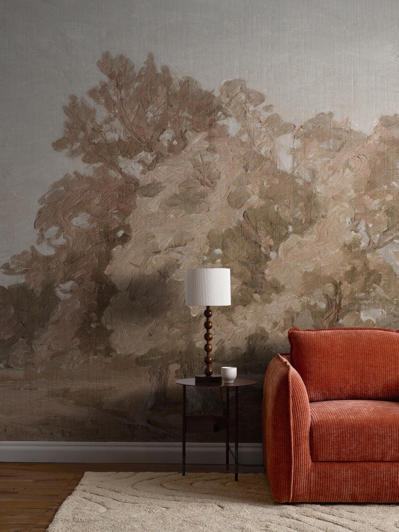 Boras Tapeter 9671W Studio Landscape Hedgerow Brown – mural jak obraz z krajobrazem drzew