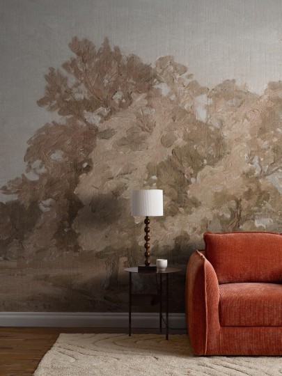 Boras Tapeter 9671W Studio Landscape Hedgerow Brown – mural jak obraz z krajobrazem drzew