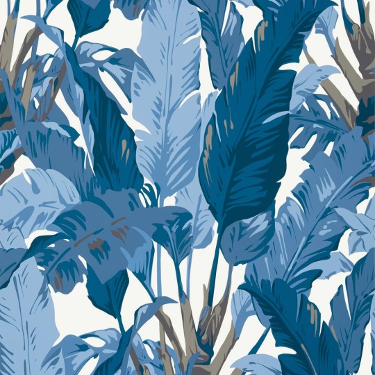 Thibaut T10126 Tropics Travelers Palm Navy and White - tapeta w liście palm
