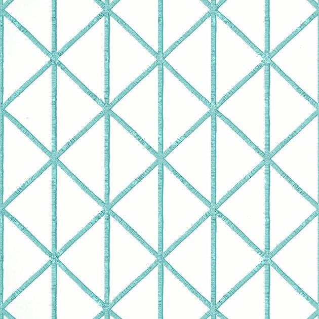 Thibaut T10132 Tropics Box Kite Turquoise - tapeta w kratownicę