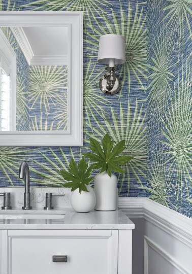 Thibaut T10145 Tropics Palm Frond Black and White - tapeta w liście palmowe