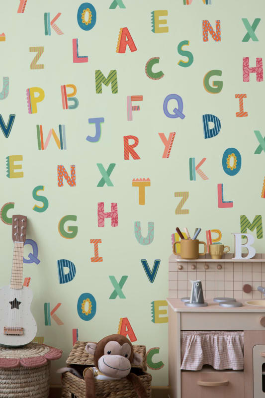 Hovia CH5214GR07R Letters Green - tapeta dla dzieci w literki