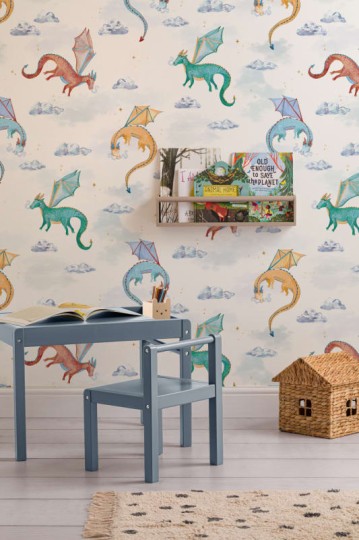 Hovia CH5294MU07R Winged White - tapeta dla dzieci w smoki