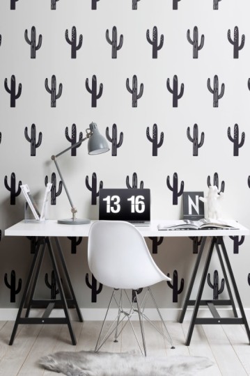 Hovia CH5017BW02R Saguaro Black - minimalistyczna tapeta w kaktusy