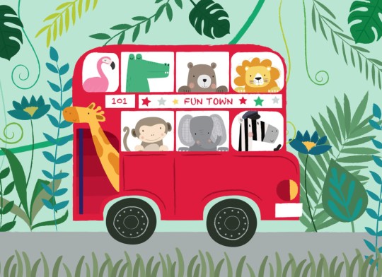 Hovia NS0015MU02W Ark - mural dziecięcy w zwierzęta i autobus