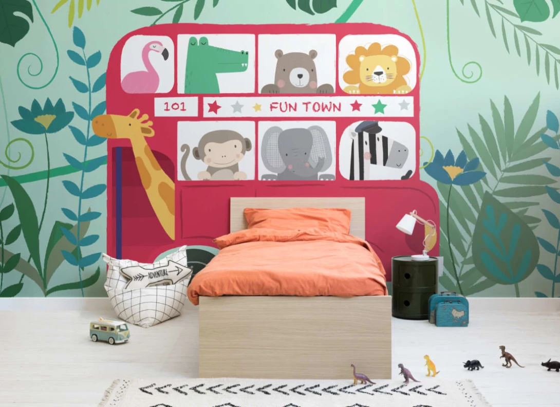 Hovia NS0015MU02W Ark - mural dziecięcy w zwierzęta i autobus