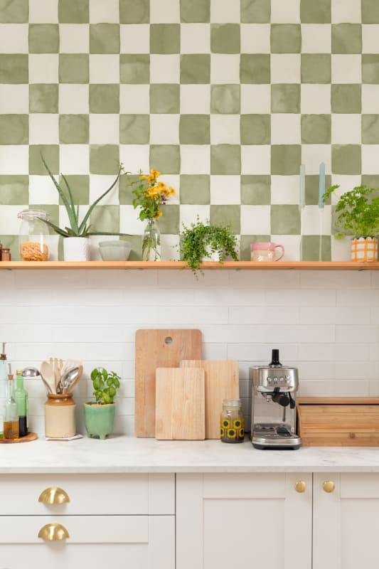 Hovia RP5581GR07W Checkers Green - mural w akwarelową szachownicę