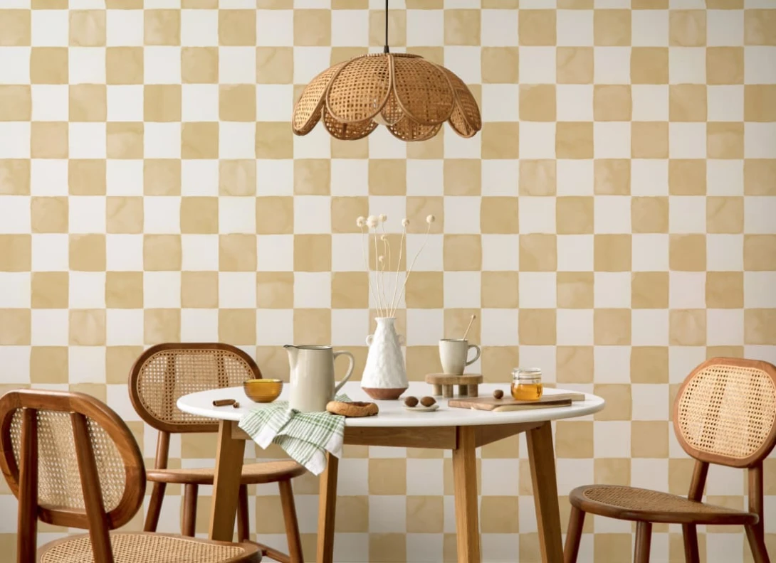 Hovia RP5582YE07W Checkers Yellow - mural w akwarelową szachownicę