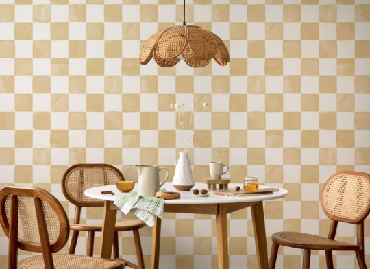 Hovia RP5582YE07W Checkers Yellow - mural w akwarelową szachownicę