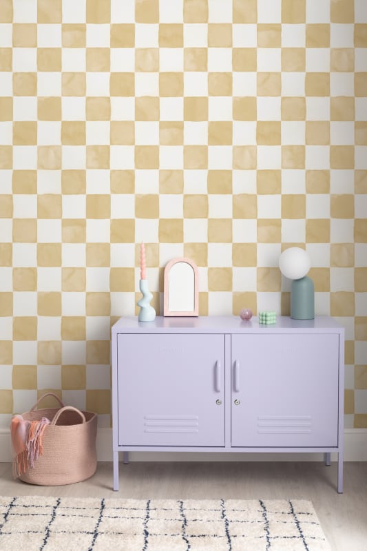 Hovia RP5582YE07W Checkers Yellow - mural w akwarelową szachownicę
