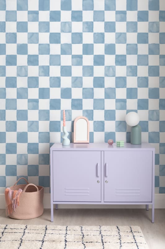 Hovia RP5583BU07W Checkers Blue - mural w akwarelową szachownicę