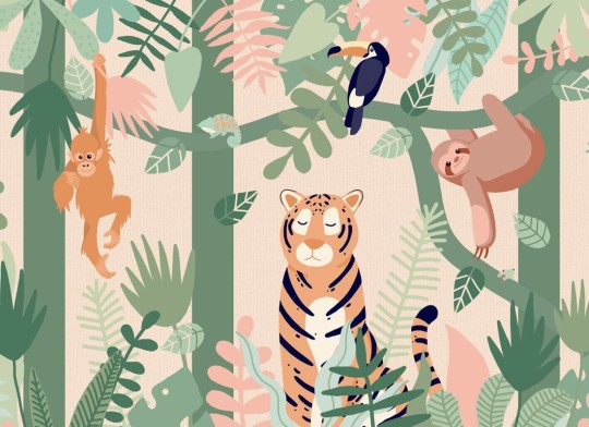 Hovia CH0015GR03W Buddies - mural dla dzieci w egzotyczne zwierzęta i rośliny