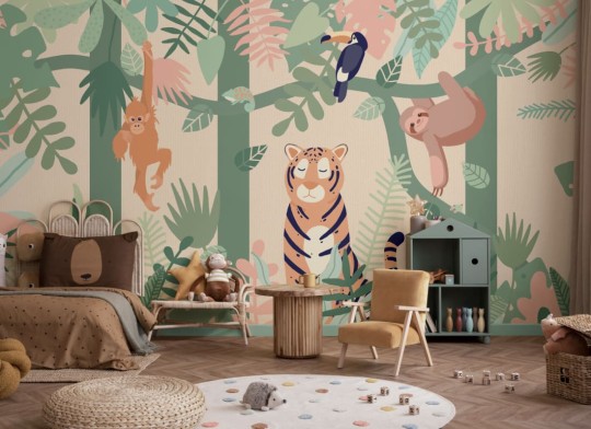 Hovia CH0015GR03W Buddies - mural dla dzieci w egzotyczne zwierzęta i rośliny