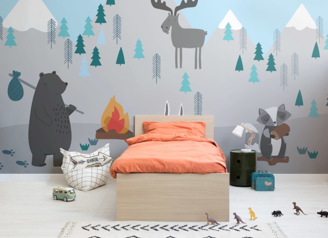 Hovia NS0034BU02W Campfire - mural dziecięcy w górski pejzaż i zwierzęta