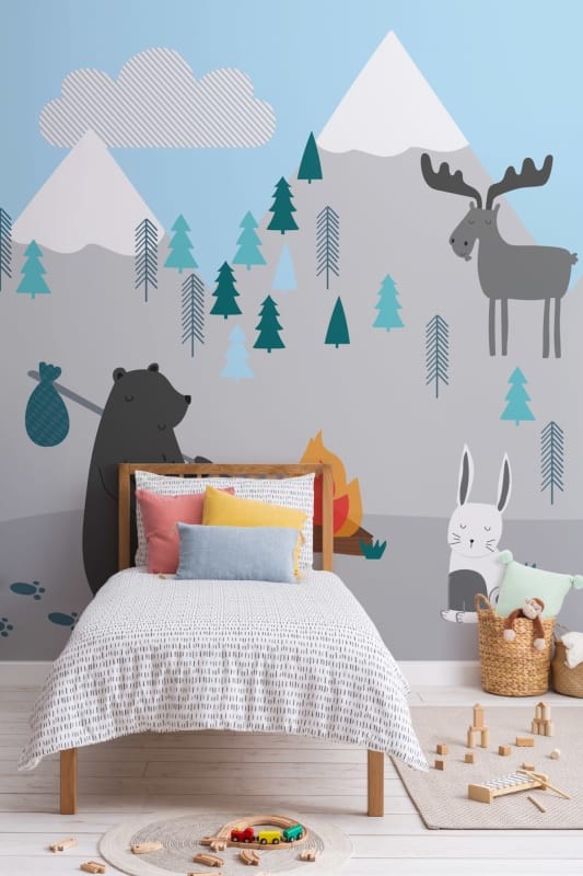 Hovia NS0034BU02W Campfire - mural dziecięcy w górski pejzaż i zwierzęta