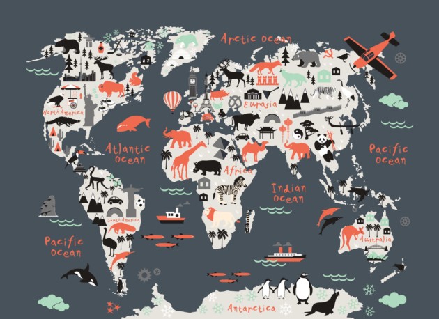 Hovia CM0013GE30W Explorer Navy - mural dziecięcy w mapę świata