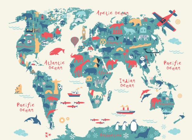 Hovia CM0015MU30W Explorer - mural dziecięcy w mapę świata