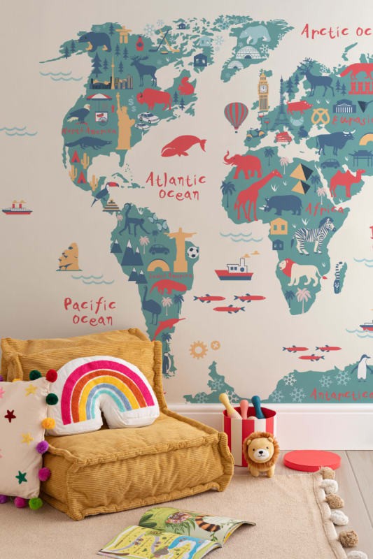 Hovia CM0015MU30W Explorer - mural dziecięcy w mapę świata