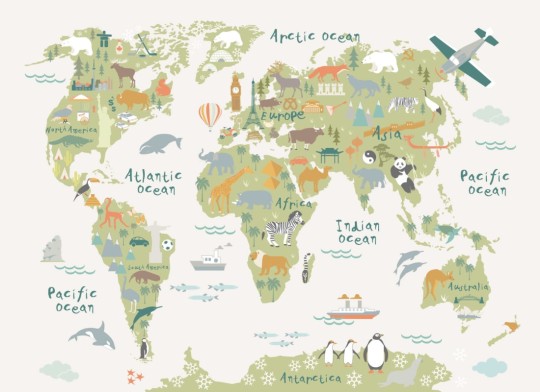 Hovia WM0048BG40W Explorer Green - mural dziecięcy w mapę świata