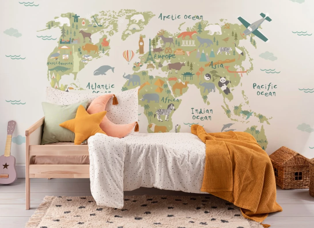 Hovia WM0048BG40W Explorer Green - mural dziecięcy w mapę świata